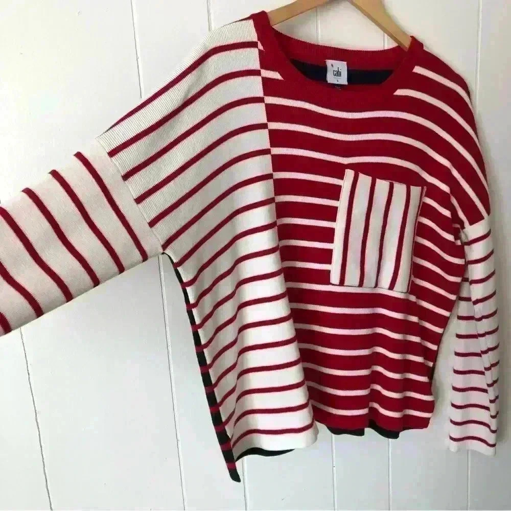 CAbi Striped Cotton Top Sweater Size S - Picture 4 of 10